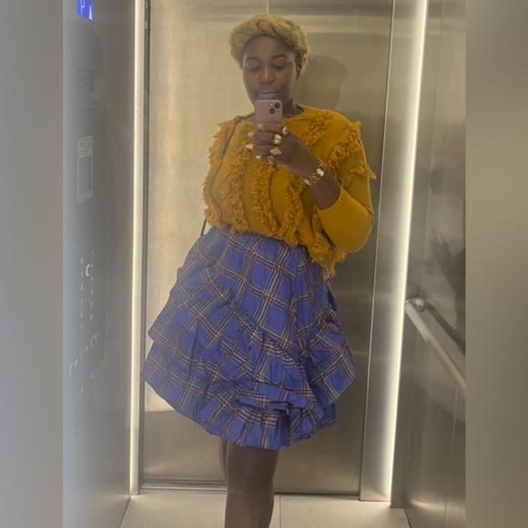 Maeve by Anthropologie ruffled blue plaid US size 8 skirt - Picture 3 of 5